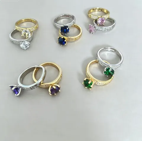 Vintage Gold Silber Zweifarbig Kupfer Offener Verstellbarer Ring Mikro Strass Bunter Stein Luxus Damen Schmuck Geschenk