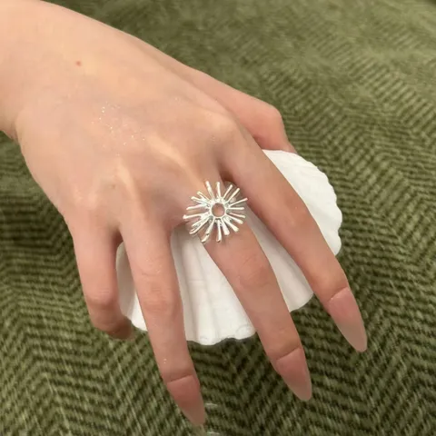 Minimalistische Matt Silber Sonne Und Mond Ringe Für Damen Urlaubsstil Einfache Geometrische Offene Ring Mode Fingerring Schmuck