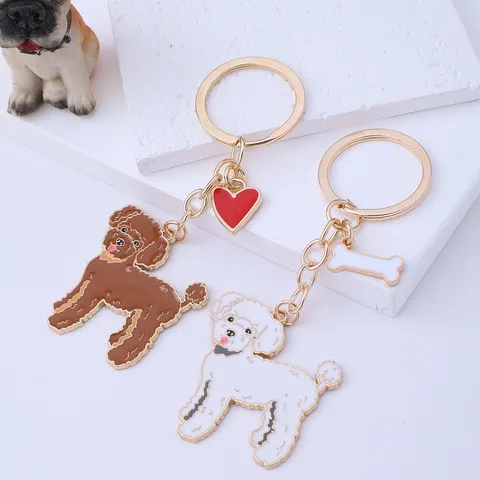 Cute Cartoon Teddy Dog Keychain Metal Enamel Puppy Key Ring Car Bag Charm Pendant Heart Bone Decorative Holiday Gift Ornament