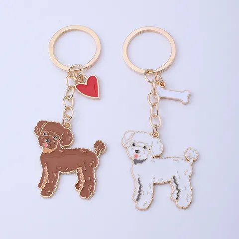 Cute Cartoon Teddy Dog Keychain Metal Enamel Puppy Key Ring Car Bag Charm Pendant Heart Bone Decorative Holiday Gift Ornament