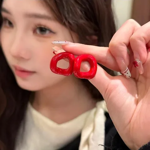 Retro Unregelmäßige Geometrische Kreis Ohrstecker Für Damen Ankara Rot Violettgrau Lack Nischen High-End Ohrringe Persönlichkeit Schmuck