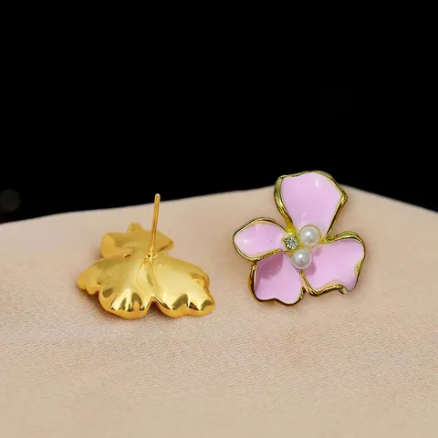 Exquisite Legierung Emaille Blume Ohrstecker Mit 925 Sterling Silber Ohrstecker-Stift Elegante Künstliche Perle Strass Iris Kirschblüte Ohrringe Für Damen Schmuck Geschenk