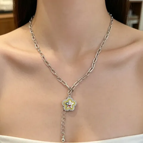 Y2K Lila Herz Halskette Für Frauen Bunte Strass Quaste Anhänger Schlüsselbein Kette Legierung Schmuck Personalisierte Mode Geschenk