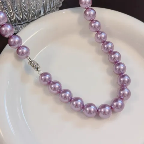 Vintage Lavendel Künstliche Perle Halskette Armband Set Handgeperlt Rund Hochglanz Halsschmuck Für Damen Mode Pendler Accessoires
