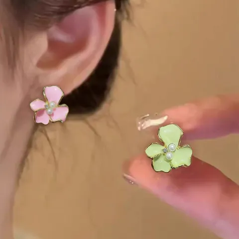 Exquisite Legierung Emaille Blume Ohrstecker Mit 925 Sterling Silber Ohrstecker-Stift Elegante Künstliche Perle Strass Iris Kirschblüte Ohrringe Für Damen Schmuck Geschenk