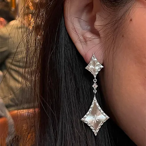 Vintage Gebürstet Rhombus Legierung Ohrstecker Rombisch Strass Geometrische Hängeohrringe Clip-Ohrringe Für Damen Schmuck