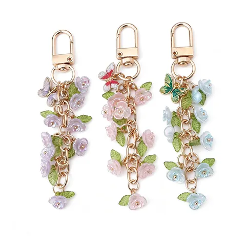 Frische Metall Harz Gardenie Schmetterling Schlüsselanhänger Modischer Taschenanhänger Blumen Quaste Hängende Deko Für Frauen Zubehör