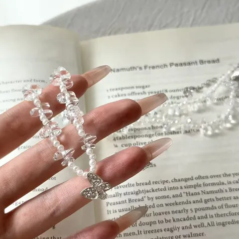 Fairy Strass Schmetterling Kristall Künstliche Perle Perlenkette Für Damen Nische Süße Schlüsselbein Kette Schmuck Geschenk