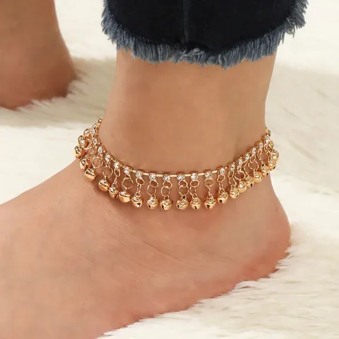 Cavigliera di Moda Coreana Nappa a Campana Lega Strass Gioiello da Piede per Spiaggia Catena Stile Dolce e Cool Donna