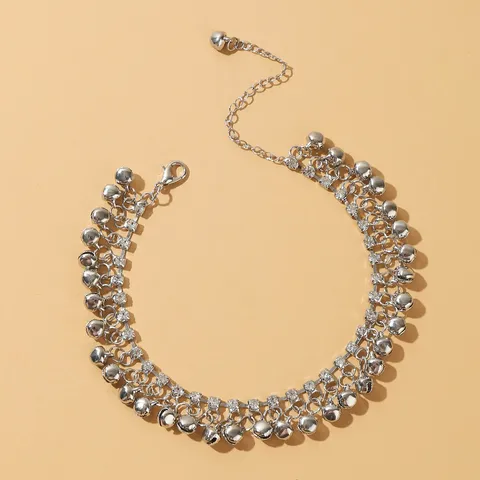 Bohemian Alloy Rhinestone Anklet For Women Western Fashion Electroplated Bells Tassel Layered Body Foot Chain Jewelry Gift