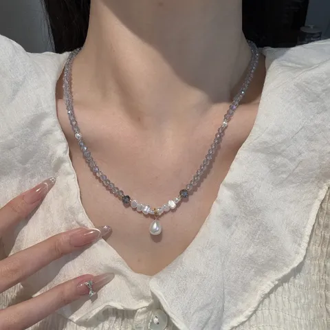 Naturperle Amethyst Perlenkette Für Damen Titanstahl Kupfer Zirkonia Süße Mode Schmuck Anhänger Halskette