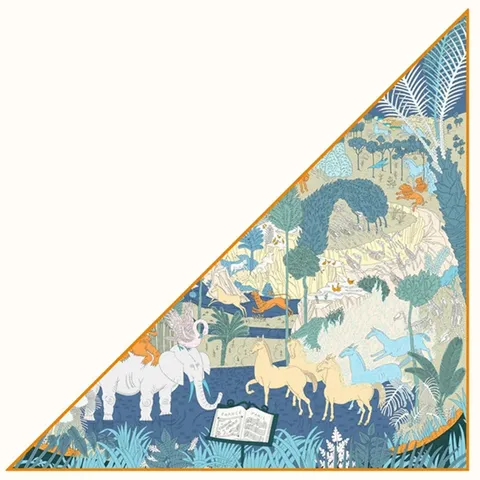 Women Fashion Triangle Scarf Vintage Animal Printed Large Shawl Lightweight Polyester Neckerchief Wrap