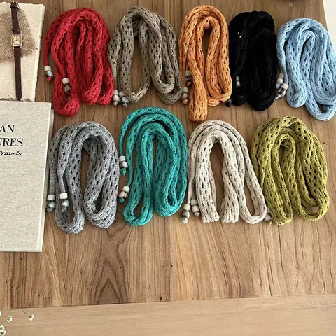 Women's Casual Solid Color Hollow Out Knitted Scarf Lightweight Long Stripe Fashion Scarf Daily Neckwear Accessories