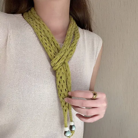Women's Casual Solid Color Hollow Out Knitted Scarf Lightweight Long Stripe Fashion Scarf Daily Neckwear Accessories