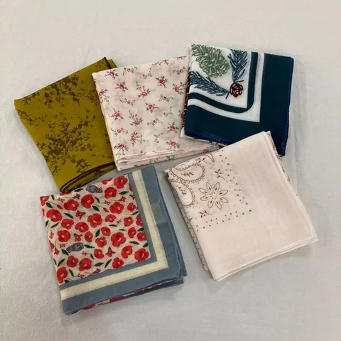 Vintage Floral Cotton Linen Small Square Scarf Fashion Versatile Neck Scarf For Women