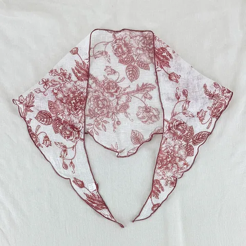 Foulard Triangle Mode Femme Vintage Imprimé Floral Polyester Écharpe Cou Léger Bandana Cheveux Accessoire