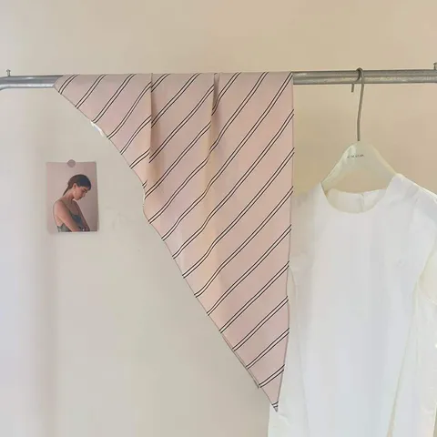 Korean Style Striped Triangle Scarf Polyester Lightweight Neck Scarf Hair Band Bag Pendant Versatile Fashion Accessory