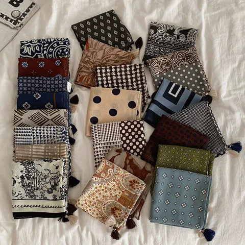 Vintage Print Square Scarf Women Fashion Commuting Headband Bag Scarf Elegant Neck Scarf