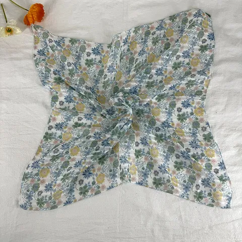 Korean Retro Floral Print Small Silk Scarf Versatile Fashion Square Scarf Headband Neck Scarf Hair Band For Women