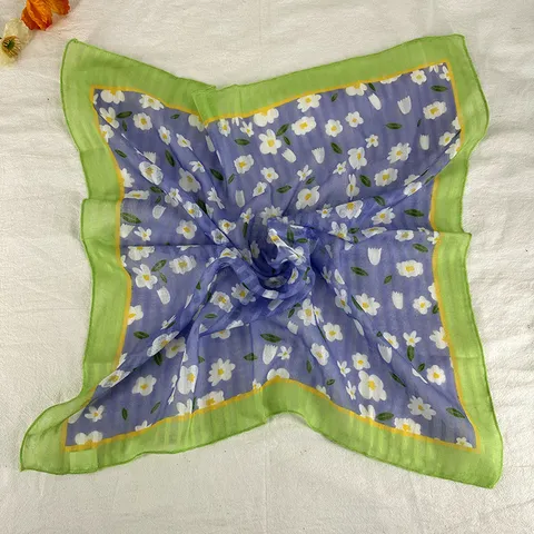 Korean Retro Floral Print Small Silk Scarf Versatile Fashion Square Scarf Headband Neck Scarf Hair Band For Women