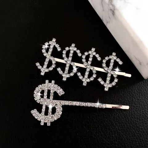 Silber Legierung Strass Buchstaben Haarklammer Dollarzeichen Haarnadel GIRLS ROCK KISS Süße Haaccessoires Für Damen Schmuck
