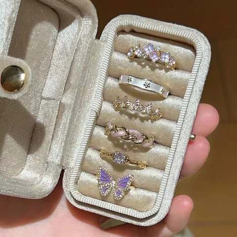 Estilo Coreano Moda Aleación Strass Floral Mariposa Anillo Abierto Elegante Accesorio De Joyería Para Dedos Para Mujeres