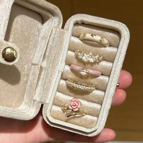 Estilo Coreano Aleación de Zinc Esmalte Flor Mariposa Perla Anillo Abierto Conjunto Joyería de Moda Para Mujer