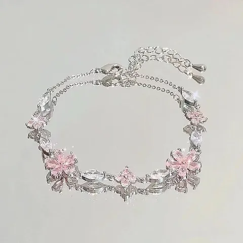 Mujeres Moda Aleación Diamante de Imitación Lazo Luna Flor de Cerezo Perla Pulsera Elegante Cristal Encanto Joyería de Mano Regalo