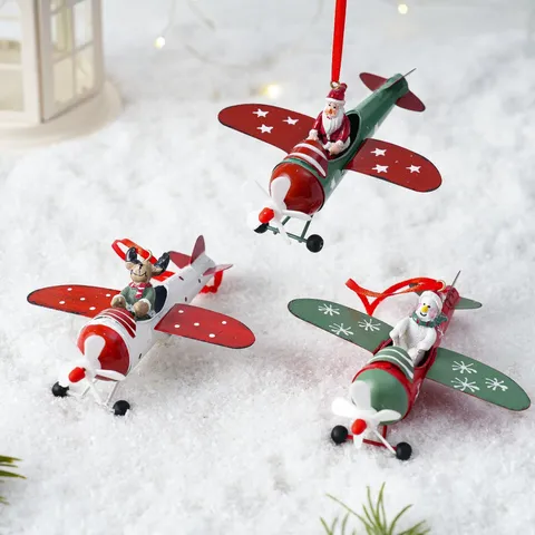 Weihnachten Eisen Flugzeug Hängeornament Weihnachtsmann Schneemann Elch Figur Christbaumschmuck