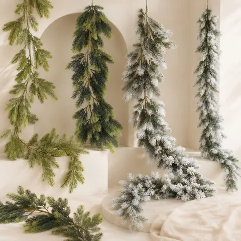 Weihnachten Künstliche Tannennadel Zypresse Rattan Girlande Grünpflanze Rebe Für Zuhause Tür Hängen Kamin Feiertag Party Dekor