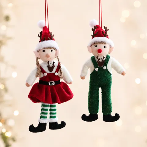 Muñeco Duende de Navidad Colgante Peluche Niño Y Niña Adornos Colgantes Decoración de Árbol de Navidad Fiesta Vacaciones Decoración del Hogar