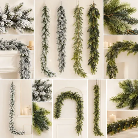 Noël Guirlande de Rotin en Aiguille de Pin Cyprès Artificiel Vigne de Verdure Pour Porte de Maison Suspendue Cheminée Décor de Fête