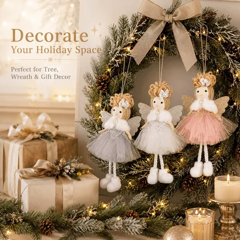 Christmas Angel Doll Pendant Sequins Wings Hanging Decoration For Christmas Tree Home Party Decor