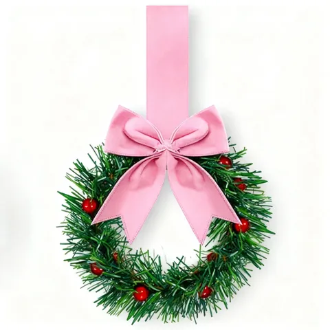 Mini Weihnachtskranz Mit Beeren Und Schleife Anhänger Kleiner Kranz Für Feiertag Heimdekoration Hängende Ornament