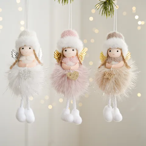 Natale Angelo Ciondolo Cappello Peluche Bambola Ragazza Albero Di Natale Giocattolo Ornamento Sospeso Forniture Natalizie Decorazione Festa