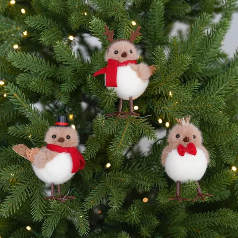 Flocked Foam Little Bird Christmas Tree Hanging Ornament Red Scarf Hat Simulation Animal Festive Party Decor