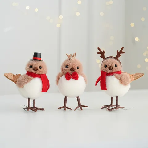 Flocked Foam Little Bird Christmas Tree Hanging Ornament Red Scarf Hat Simulation Animal Festive Party Decor
