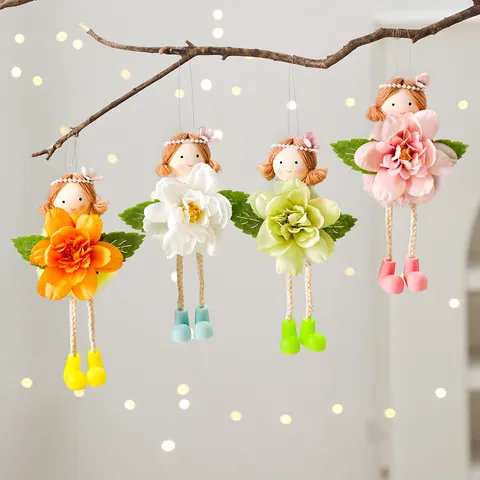 Pâques Ange Fille Ornement Suspendu Printemps Fleur Artificielle Tissu Peluche Poupée Maison Fête Décor Pendentif