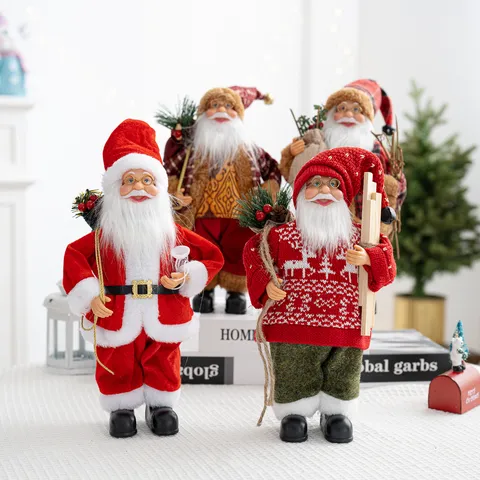 30cm Stehender Weihnachtsmann Puppe Weihnachtsschmuck Dekorative Weihnachtsmann Figur Mit Rucksack Geschenk Für Feiertag Haus Deko