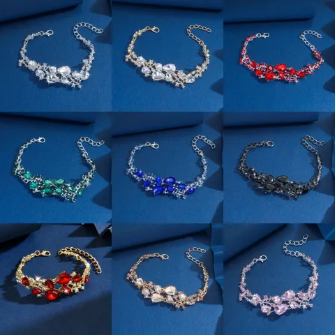 Lussuoso Bracciale in Lega Strass a Goccia per Donna Elegante Cristallo Lucido Sposa Matrimonio Festa Bigiotteria Regalo Braccialetto a Catena Larga
