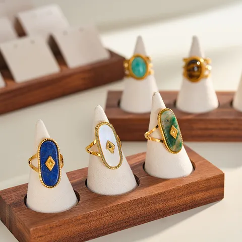 Anello in Acciaio Inossidabile Stile Corte Vintage Francese Aperto Regolabile Impermeabile Anti Sbiadimento Anello Ovale Geometrico Gioielli di Moda per Donna Regalo