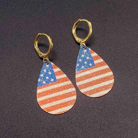 American Independence Day Alloy Enamel Drop Earrings For Women Red White Blue Stars Stripes Flag Heart Cross Hat Jewelry Gift