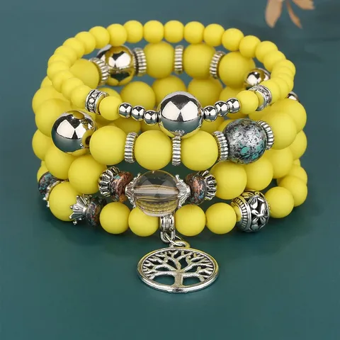 Boho Set di Bracciali di Perle Multistrato per Donne Ciondolo Albero della Vita Perla Artificiale Lega Gioielli di Moda