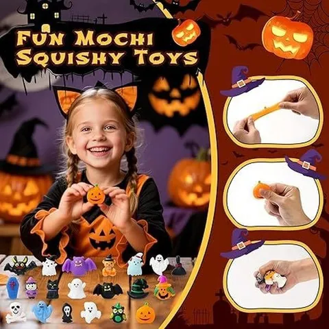 Calendario dell'Avvento di Halloween Mochi Squishy Scatola per il Conto alla Rovescia Zucca Fantasma Regalo a Tema Natalizio Decorazione