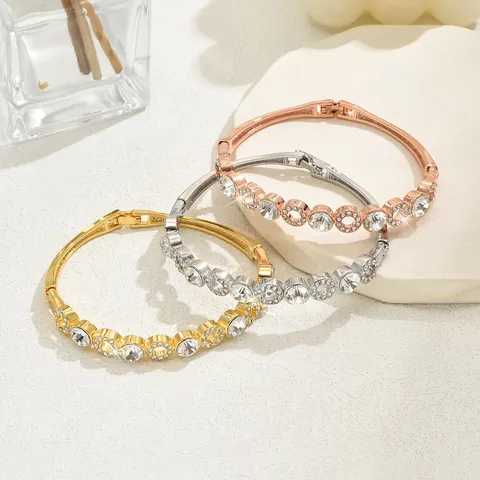 Bracciale Rigido Geometrico in Strass in Acciaio Inossidabile per Donne Oro Argento Oro Rosa Placcato Gioielli Regalo
