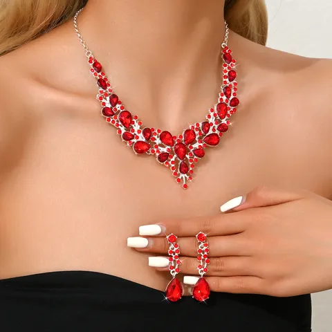 Luxury Bridal Rhinestone Crystal Necklace Earring Set Alloy Waterdrop Pendant Jewelry Set For Women Wedding Party Prom Accessories