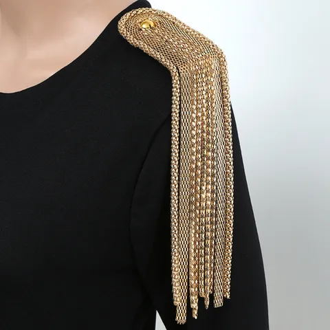 Spalline con Nappa in Metallo Dorato Catena Spilla da Spalla Distintivo per Abito Accessori di Abbigliamento Moda