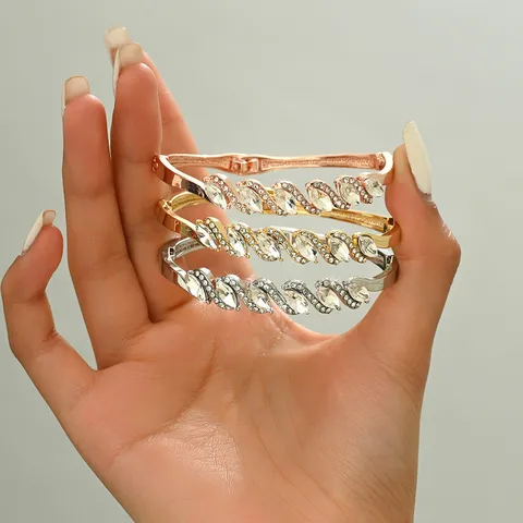 Bracciale Rigido Geometrico in Strass in Acciaio Inossidabile per Donne Oro Argento Oro Rosa Placcato Gioielli Regalo