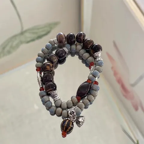 Pulsera de Cuentas de Cerámica Estilo Retro Chino Con Colgante de Vaina de Loto Hecho a Mano Multicapa Elástica Pulsera Mujeres Hombres Étnico Joyería de Mano Regalo
