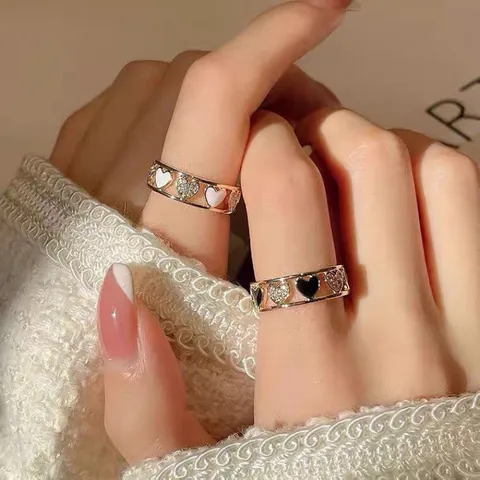 Ins Moda Minimalista Aleación Strass Anillo Abierto Mujeres Lindo Corazón Estrella Floral Cristal Ajustable Dedo Joyería Regalo